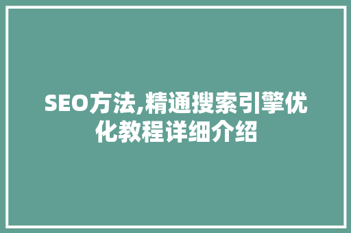 SEO方法,精通搜索引擎优化教程详细介绍