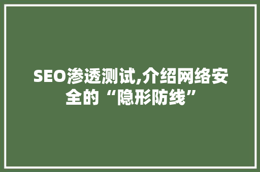 SEO渗透测试,介绍网络安全的“隐形防线”