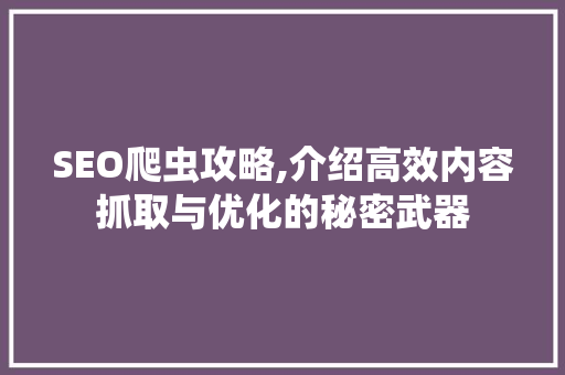 SEO爬虫攻略,介绍高效内容抓取与优化的秘密武器