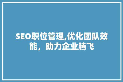 SEO职位管理,优化团队效能，助力企业腾飞