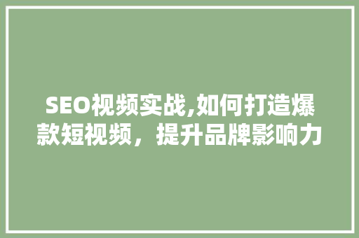SEO视频实战,如何打造爆款短视频，提升品牌影响力