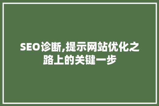SEO诊断,提示网站优化之路上的关键一步  第1张