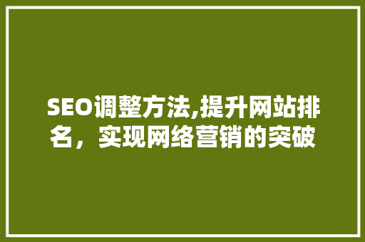 SEO调整方法,提升网站排名，实现网络营销的突破  第1张