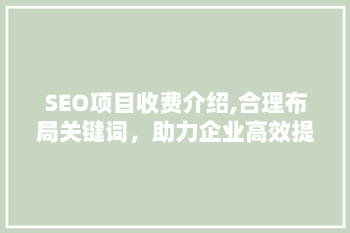 SEO项目收费介绍,合理布局关键词，助力企业高效提升网站排名