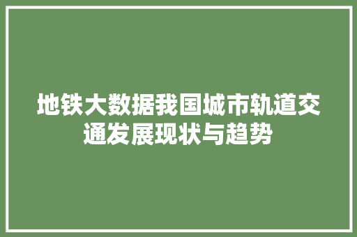 地铁大数据我国城市轨道交通发展现状与趋势  第1张
