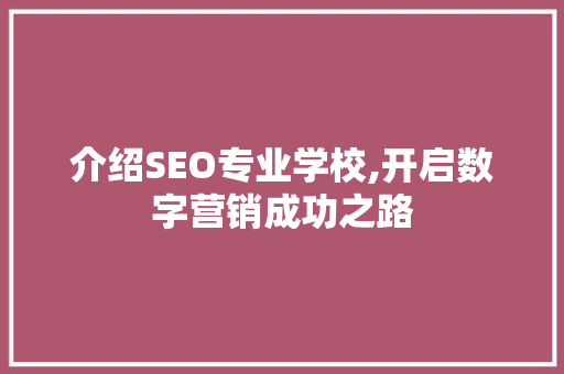 介绍SEO专业学校,开启数字营销成功之路  第1张