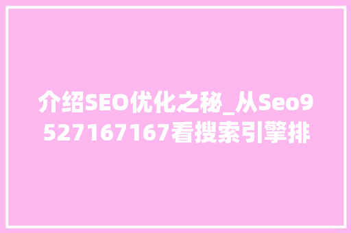 介绍SEO优化之秘_从Seo9527167167看搜索引擎排名之路  第1张