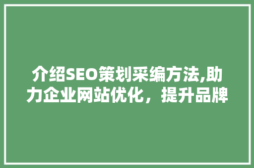 介绍SEO策划采编方法,助力企业网站优化，提升品牌知名度