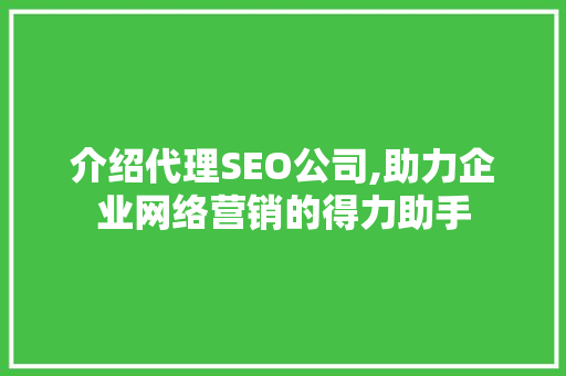 介绍代理SEO公司,助力企业网络营销的得力助手