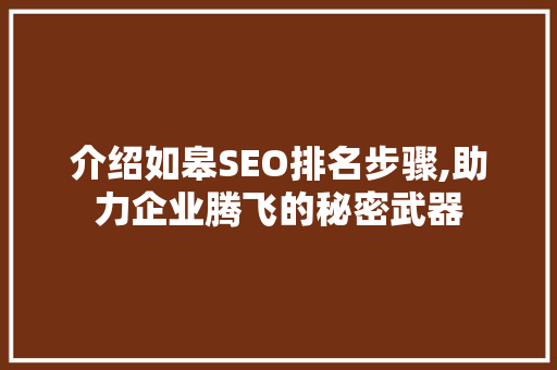 介绍如皋SEO排名步骤,助力企业腾飞的秘密武器