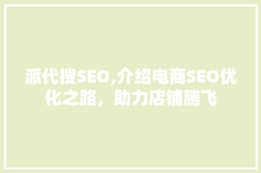 派代搜SEO,介绍电商SEO优化之路，助力店铺腾飞