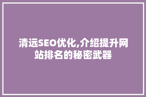 清远SEO优化,介绍提升网站排名的秘密武器