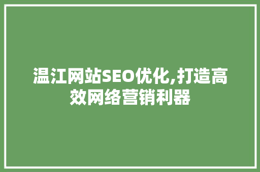 温江网站SEO优化,打造高效网络营销利器