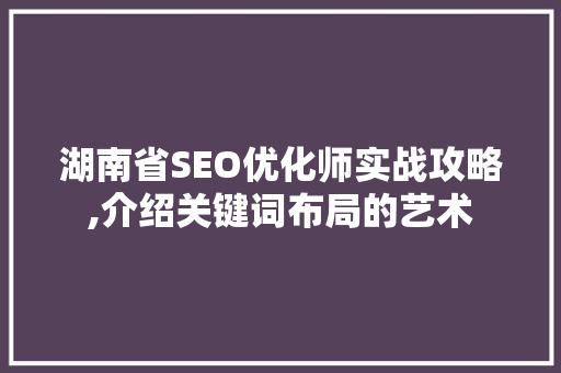 湖南省SEO优化师实战攻略,介绍关键词布局的艺术