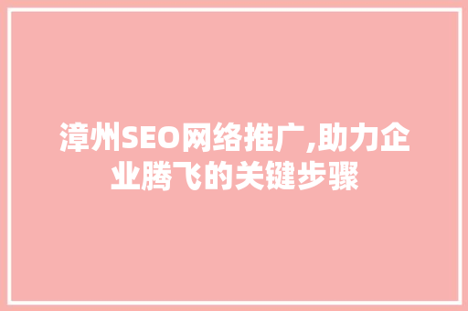 漳州SEO网络推广,助力企业腾飞的关键步骤