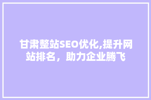 甘肃整站SEO优化,提升网站排名，助力企业腾飞