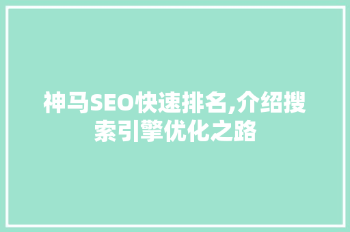 神马SEO快速排名,介绍搜索引擎优化之路
