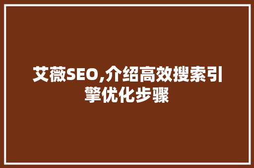 艾薇SEO,介绍高效搜索引擎优化步骤