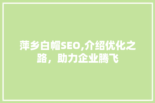 萍乡白帽SEO,介绍优化之路，助力企业腾飞