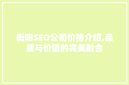 衡阳SEO公司价格介绍,品质与价值的完美融合