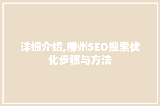 详细介绍,柳州SEO搜索优化步骤与方法