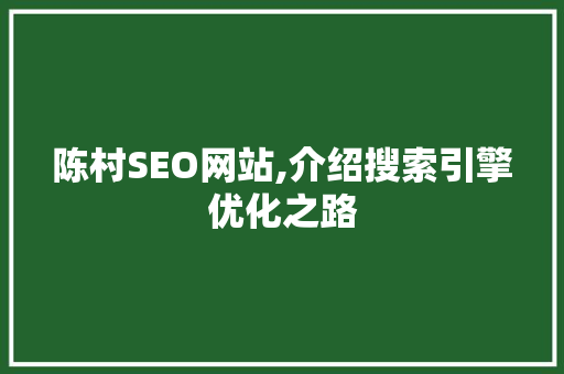 陈村SEO网站,介绍搜索引擎优化之路