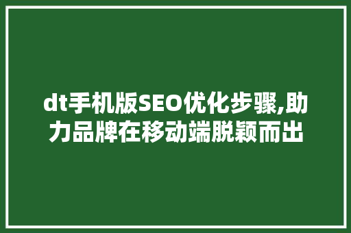 dt手机版SEO优化步骤,助力品牌在移动端脱颖而出