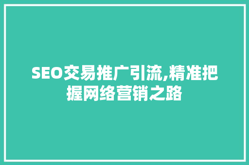 SEO交易推广引流,精准把握网络营销之路
