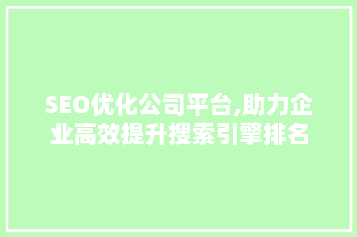 SEO优化公司平台,助力企业高效提升搜索引擎排名