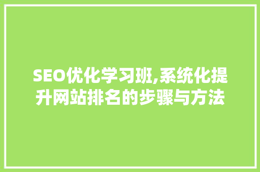 SEO优化学习班,系统化提升网站排名的步骤与方法