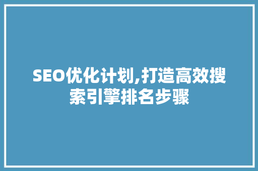 SEO优化计划,打造高效搜索引擎排名步骤