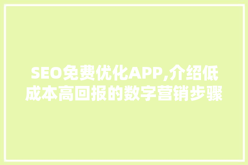 SEO免费优化APP,介绍低成本高回报的数字营销步骤