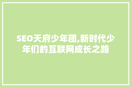 SEO天府少年团,新时代少年们的互联网成长之路