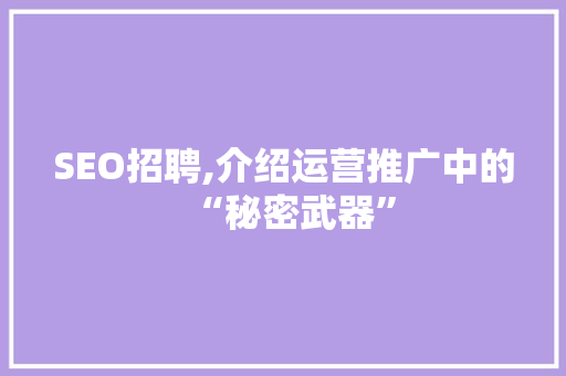 SEO招聘,介绍运营推广中的“秘密武器”