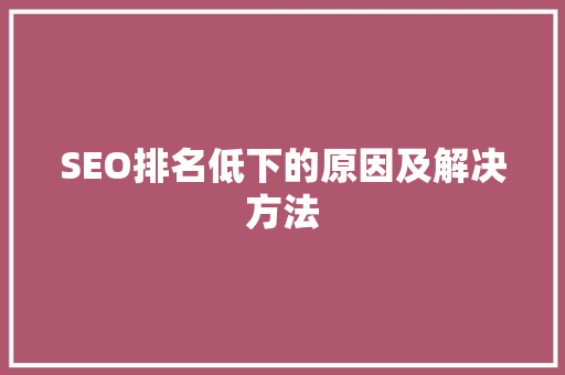 SEO排名低下的原因及解决方法  第1张
