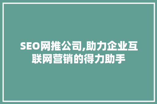 SEO网推公司,助力企业互联网营销的得力助手