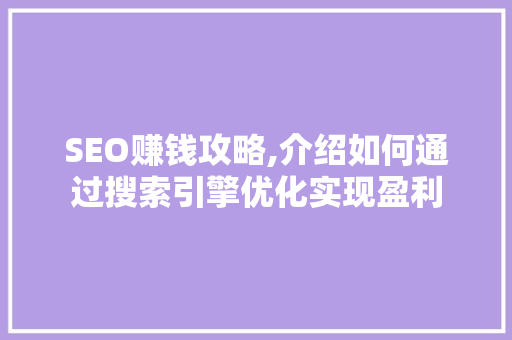 SEO赚钱攻略,介绍如何通过搜索引擎优化实现盈利