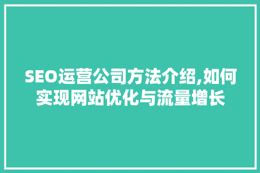 SEO运营公司方法介绍,如何实现网站优化与流量增长