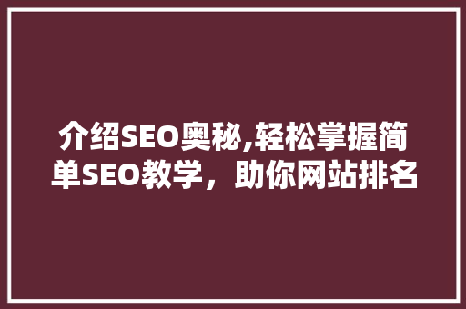 介绍SEO奥秘,轻松掌握简单SEO教学，助你网站排名翻倍！  第1张