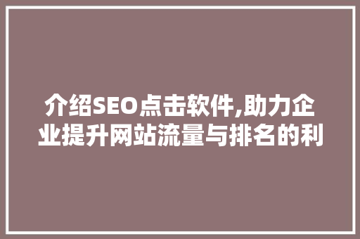 介绍SEO点击软件,助力企业提升网站流量与排名的利器