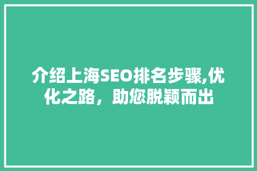 介绍上海SEO排名步骤,优化之路，助您脱颖而出  第1张