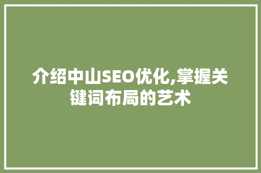 介绍中山SEO优化,掌握关键词布局的艺术