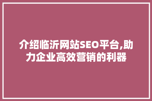 介绍临沂网站SEO平台,助力企业高效营销的利器