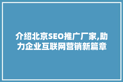 介绍北京SEO推广厂家,助力企业互联网营销新篇章