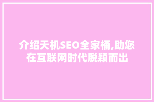 介绍天机SEO全家桶,助您在互联网时代脱颖而出