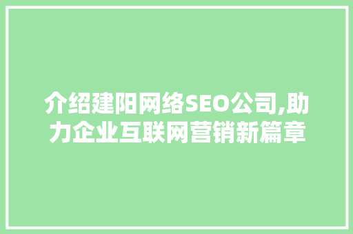 介绍建阳网络SEO公司,助力企业互联网营销新篇章