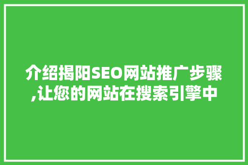 介绍揭阳SEO网站推广步骤,让您的网站在搜索引擎中脱颖而出