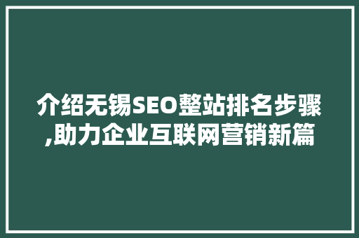 介绍无锡SEO整站排名步骤,助力企业互联网营销新篇章
