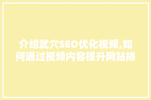 介绍武穴SEO优化视频,如何通过视频内容提升网站排名