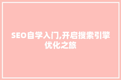SEO自学入门,开启搜索引擎优化之旅